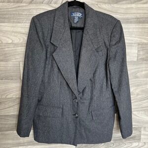Vintage E.H. Woods Blazer Womens 14 Gray Heathered Wool Blend Lined Professional